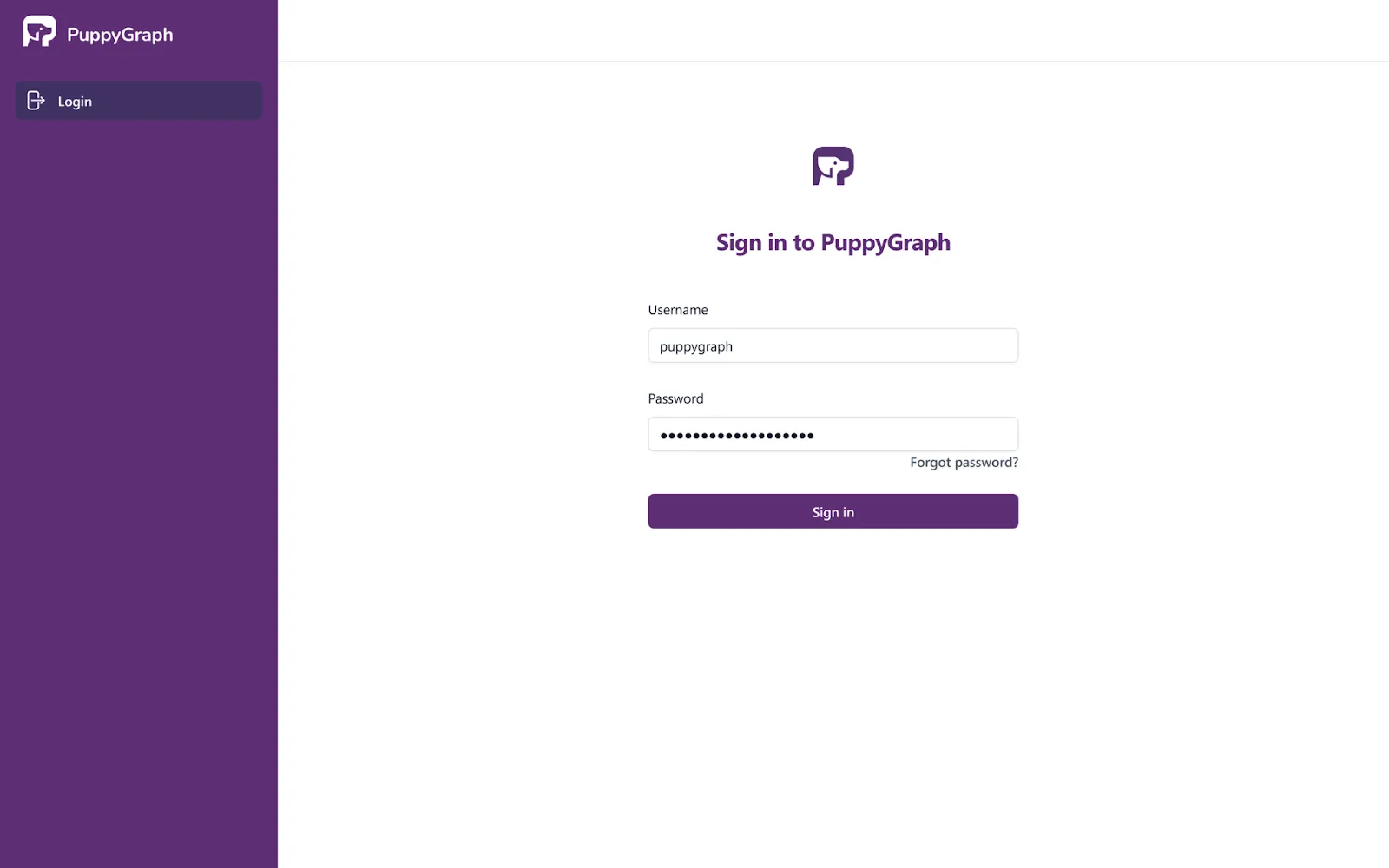 PuppyGraph login screen
